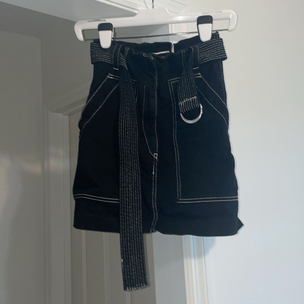 Sandro Paris Black Denim Contrast Stitch Mini Skirt - Picture 3 of 9